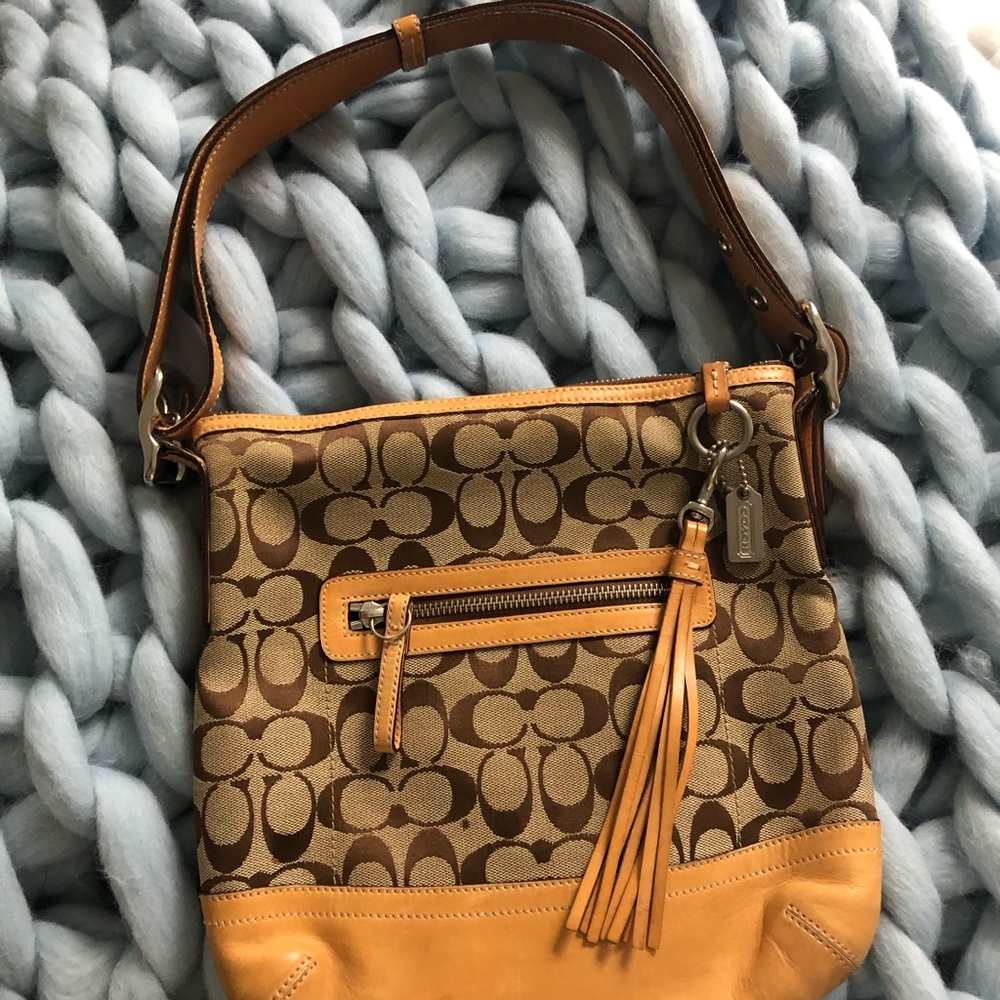 Tan over the shoulder Coach bag